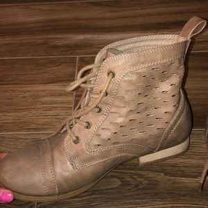 Two pairs of tan booties